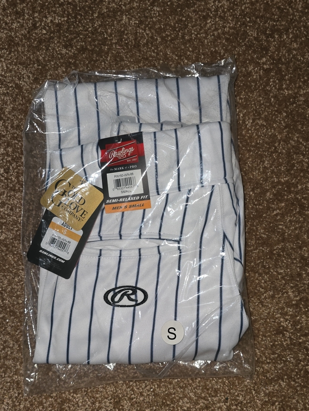 Rawlings White Baseball Pants with Navy Pinstripes